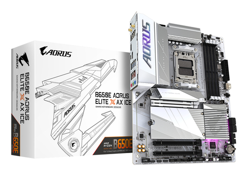 GIGABYTE B650E AORUS ELITE X AX ICE&comma; ATX AM5 Mainboard&comma; 4x DDR5&comma; max&period; 256 GB&comma; 1x HDMI 2&period;1&comma; 2x USB-C&comma; WiFi
