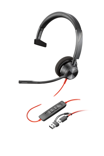 HP Poly Blackwire 3310 Monaural USB-C Headset &plus;USB-C&sol;A Adapter