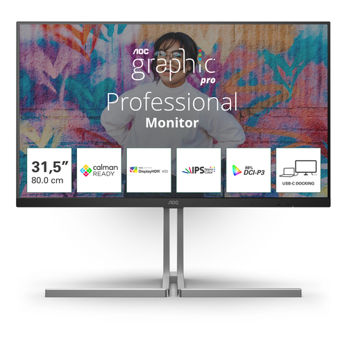 31.5 Zoll AOC U32U3CV, 80cm TFT, 60 Hz, 4K Ultra HD, 4ms, 2x HDMI, 1x DP, integrierter USB-Hub 31.5 Zoll AOC U32U3CV, 80cm TFT, 60 Hz, 4K Ultra HD, 4ms, 2x HDMI, 1x DP, integrierter USB-Hub