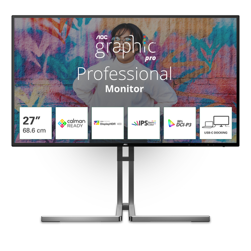27 Zoll AOC U27U3CV, 68,6cm TFT, 60 Hz, 4K Ultra HD, 4ms, 2x HDMI, 1x DP, integrierter USB-Hub 27 Zoll AOC U27U3CV, 68,6cm TFT, 60 Hz, 4K Ultra HD, 4ms, 2x HDMI, 1x DP, integrierter USB-Hub