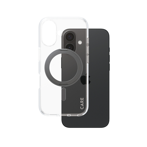 PanzerGlass CARE by PanzerGlass Case Transparent w&period; Black Kickstand & MagSafe iPhone 16
