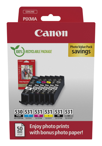 Canon PGI-530/CLI-531 PVP, original, schwarz, cyan, grau, magenta, foto schwarz, gelb Canon PGI-530/CLI-531 PVP, original, schwarz, cyan, grau, magenta, foto schwarz, gelb