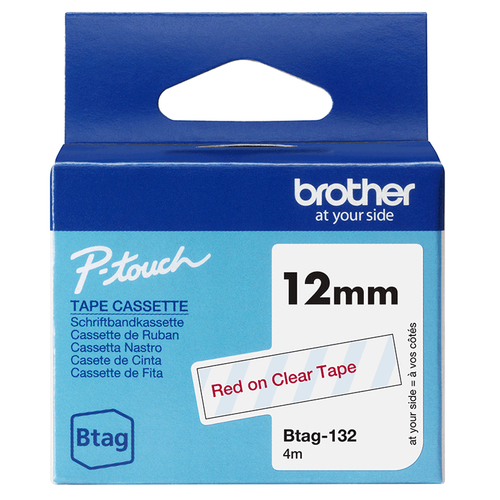 Brother BTAG-132&comma; Schriftbandkassette&comma; rot auf transparent