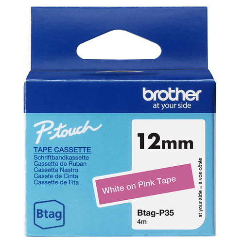 Brother BTAG-P35&comma; Schriftbandkassette&comma; wei&szlig; auf pink