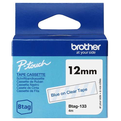 Brother BTAG-133&comma; Schriftbandkassette&comma; blau auf transparent