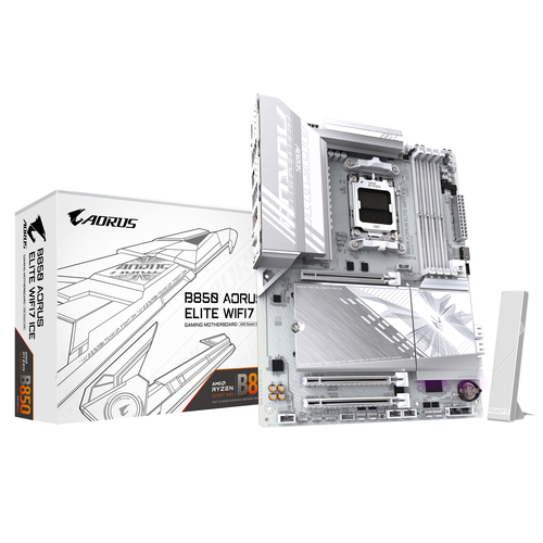 GIGABYTE B850 AORUS ELITE WIFI7 ICE Motherboard - AMD Ryzen 9000 Serie CPUs, 12+2+1 Phasen digitales VRM, bis zu 8200MHz DDR5 (OC), 1xPCIe 5.0 + 2xPCIe 4.0 M.2, 2,5 LAN, WIFI 7, USB 3.2 Gen 2x2 GIGABYTE B850 AORUS ELITE WIFI7 ICE Motherboard - AMD Ryzen 9000 Serie CPUs, 12+2+1 Phasen digitales VRM, bis zu 8200MHz DDR5 (OC), 1xPCIe 5.0 + 2xPCIe 4.0 M.2, 2,5 LAN, WIFI 7, USB 3.2 Gen 2x2
