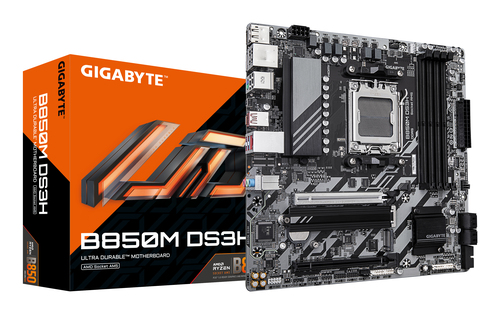 GIGABYTE B850M DS3H Motherboard - AMD Ryzen 9000 Series CPUs, 16+2+2 Phasen Digital VRM, bis zu 8200MHz DDR5 (OC), 1xPCIe 5.0 + 1xPCIe 4.0 M.2, 2.5 LAN, USB 3.2 Gen 2 GIGABYTE B850M DS3H Motherboard - AMD Ryzen 9000 Series CPUs, 16+2+2 Phasen Digital VRM, bis zu 8200MHz DDR5 (OC), 1xPCIe 5.0 + 1xPCIe 4.0 M.2, 2.5 LAN, USB 3.2 Gen 2