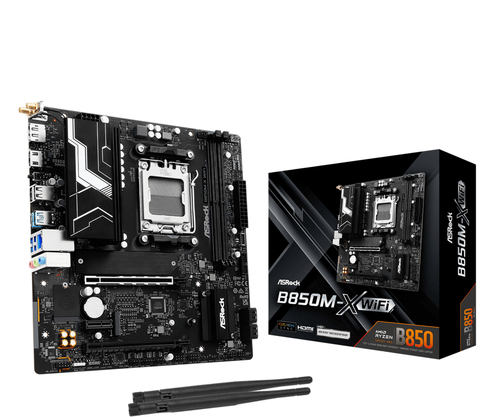 Asrock B850M-X WiFi, micro ATX AM5 Mainboard, 2x DDR5, max. 128 GB, 1x HDMI 2.1, 1x DisplayPort 1.4, 1x USB-C, WiFi Asrock B850M-X WiFi, micro ATX AM5 Mainboard, 2x DDR5, max. 128 GB, 1x HDMI 2.1, 1x DisplayPort 1.4, 1x USB-C, WiFi
