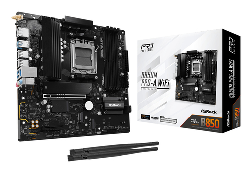 Asrock B850M Pro-A WiFi&comma; micro ATX AM5 Mainboard&comma; 4x DDR5&comma; max&period; 256 GB&comma; 1x HDMI 2&period;1&comma; 1x DisplayPort 1&period;4&comma; 1x USB-C&comma; WiFi