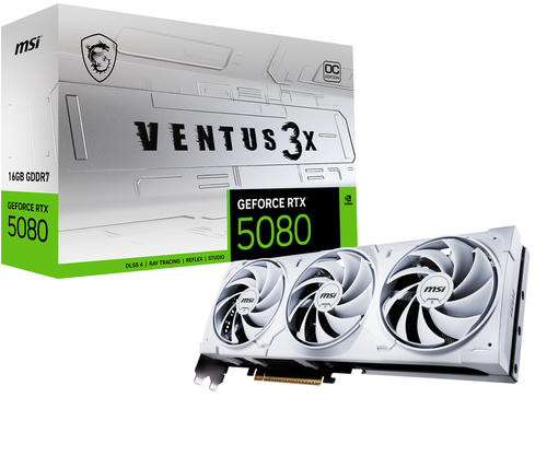 MSI VENTUS GEFORCE RTX 5080 16G 3X OC WHITE Grafikkarte NVIDIA 16 GB GDDR7 MSI VENTUS GEFORCE RTX 5080 16G 3X OC WHITE Grafikkarte NVIDIA 16 GB GDDR7