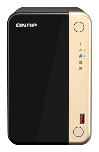 QNAP TS-264, 8 GB RAM, 2x Einschübe, 2x 2.5 GBit/s LAN, Tower NAS schwarz, gold QNAP TS-264, 8 GB RAM, 2x Einschübe, 2x 2.5 GBit/s LAN, Tower NAS schwarz, gold