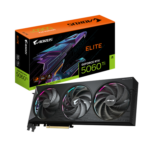 GIGABYTE AORUS GeForce RTX 5060 Ti ELITE 16G Grafikkarte – 16 GB GDDR7, 128 Bit, PCI-E 5.0, 2722 MHz Kernfrequenz, 3 x DisplayPort, 1 x HDMI, GV-N506TAORUS E-16GD GIGABYTE AORUS GeForce RTX 5060 Ti ELITE 16G Grafikkarte – 16 GB GDDR7, 128 Bit, PCI-E 5.0, 2722 MHz Kernfrequenz, 3 x DisplayPort, 1 x HDMI, GV-N506TAORUS E-16GD