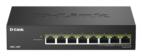 D-Link DMS-108P&sol;E Unmanaged Switch&comma; 8x RJ-45&comma; Backplane&colon; 40 Gbit&sol;s&comma; PoE