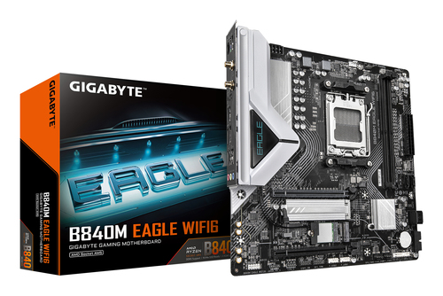 GIGABYTE B840M EAGLE WIFI6&comma; micro ATX AM5 Mainboard&comma; 2x DDR5&comma; max&period; 128 GB&comma; 1x HDMI 2&period;1&comma; 1x DisplayPort 1&period;4&comma; WiFi