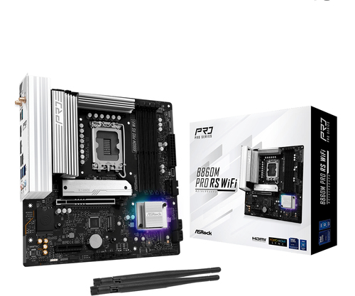 Asrock B860M Pro RS WiFi, micro ATX LGA 1851 (V1) Mainboard, 4x DDR5, max. 256 GB, 1x HDMI, 1x DisplayPort 1.4, WiFi Asrock B860M Pro RS WiFi, micro ATX LGA 1851 (V1) Mainboard, 4x DDR5, max. 256 GB, 1x HDMI, 1x DisplayPort 1.4, WiFi