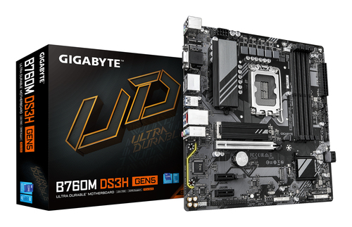 GIGABYTE B760M DS3H GEN5&comma; micro ATX LGA 1700 Mainboard&comma; 4x DDR5&comma; max&period; 256 GB&comma; 1x HDMI 2&period;1&comma; 2x DisplayPort 1&period;2&comma; 1x USB-C