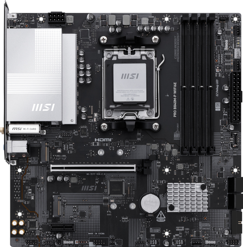 MSI PRO B840M-P WIFI6E, micro ATX AM5 Mainboard, 4x DDR5, max. 256 GB, 1x HDMI 2.1, WiFi MSI PRO B840M-P WIFI6E, micro ATX AM5 Mainboard, 4x DDR5, max. 256 GB, 1x HDMI 2.1, WiFi
