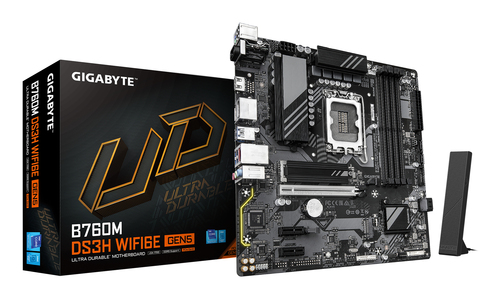 GIGABYTE B760M DS3H WIFI6E GEN5&comma; micro ATX LGA 1700 Mainboard&comma; 4x DDR5&comma; max&period; 256 GB&comma; 1x HDMI 2&period;1&comma; 2x DisplayPort 1&period;2&comma; 1x USB-C&comma; WiFi