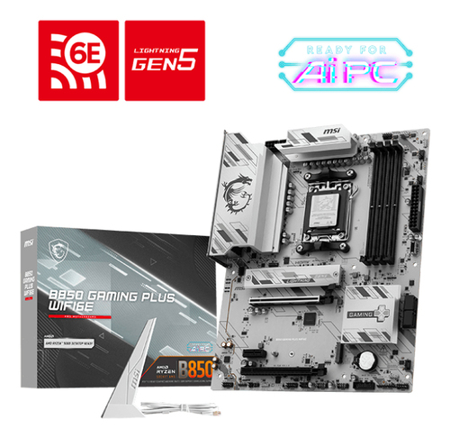 MSI B850 GAMING PLUS WIFI6E&comma; ATX AM5 Mainboard&comma; 4x DDR5&comma; max&period; 256 GB&comma; 1x HDMI 2&period;1&comma; 1x DisplayPort 1&period;2&comma; 2x USB-C&comma; WiFi