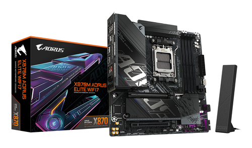 GIGABYTE X870M AORUS ELITE WIFI7&comma; micro ATX AM5 Mainboard&comma; 4x DDR5&comma; max&period; 256 GB&comma; 1x HDMI 2&period;1&comma; 1x USB-C&comma; WiFi