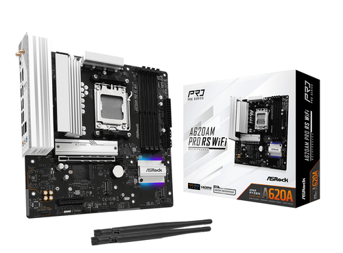 Asrock A620AM Pro RS WiFi, micro ATX AM5 Mainboard, 4x DDR5, max. 256 GB, 1x HDMI, 1x DisplayPort 1.4, 1x USB-C, WiFi Asrock A620AM Pro RS WiFi, micro ATX AM5 Mainboard, 4x DDR5, max. 256 GB, 1x HDMI, 1x DisplayPort 1.4, 1x USB-C, WiFi