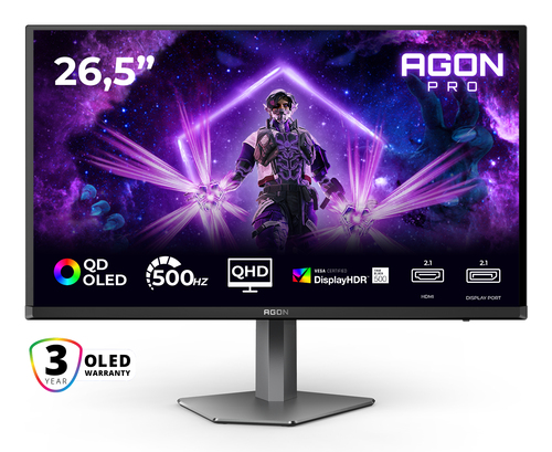 AOC AG276QKD2 68,58cm 27Zoll 2560x1440 QD OLED Flat H/A 130MM QD Oled 500Hz USB HUB DP HDMI 1000cd/m2 AOC AG276QKD2 68,58cm 27Zoll 2560x1440 QD OLED Flat H/A 130MM QD Oled 500Hz USB HUB DP HDMI 1000cd/m2