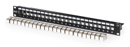 DIGITUS Modulares Patch Panel geschirmt mit 24x DN-93615 24-Port 1U rackmontierbar Labelfeld schwarz