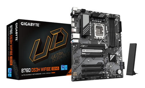 GIGABYTE B760 DS3H WIFI6E GEN5&comma; ATX LGA 1700 Mainboard&comma; 4x DDR5&comma; max&period; 256 GB&comma; 1x HDMI 2&period;1&comma; 2x DisplayPort 1&period;2&comma; WiFi
