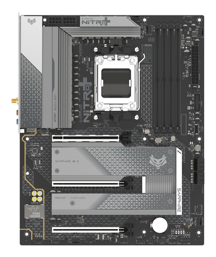 Sapphire NITRO+ B850A WIFI 7, micro ATX AM5 Mainboard, 4x DDR5, max. 256 GB, 1x HDMI, 1x DisplayPort, 1x USB-C, WiFi Sapphire NITRO+ B850A WIFI 7, micro ATX AM5 Mainboard, 4x DDR5, max. 256 GB, 1x HDMI, 1x DisplayPort, 1x USB-C, WiFi