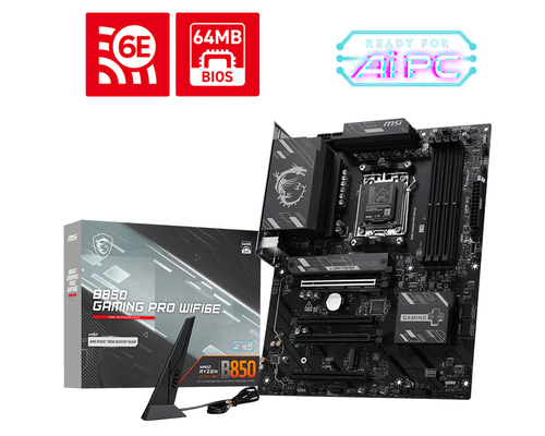 MSI B850 GAMING PRO WIFI6E&comma; ATX AM5 Mainboard&comma; 4x DDR5&comma; max&period; 256 GB&comma; 1x HDMI 2&period;1&comma; 1x USB-C&comma; WiFi