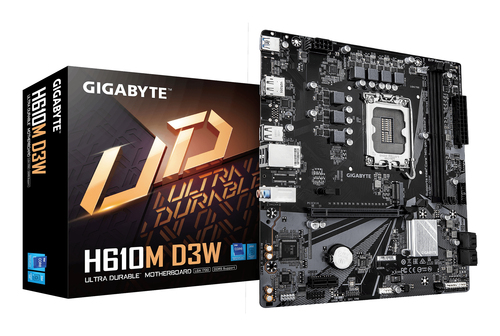 GIGABYTE H610M D3W&comma; micro ATX LGA 1700 Mainboard&comma; 2x DDR5&comma; max&period; 128 GB&comma; 1x HDMI 2&period;1&comma; 1x DisplayPort 1&period;2