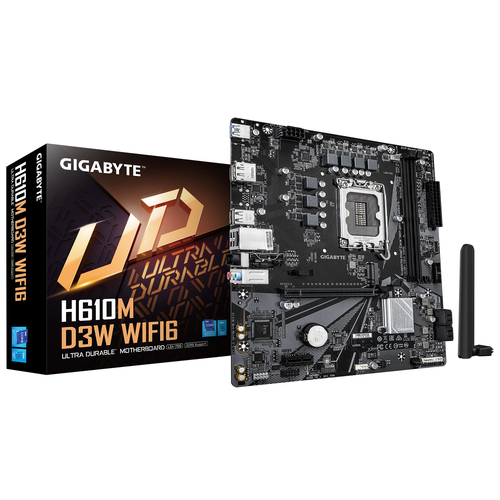GIGABYTE H610M D3W WIFI6&comma; micro ATX LGA 1700 Mainboard&comma; 2x DDR5&comma; max&period; 128 GB&comma; 1x HDMI 2&period;1&comma; 1x DisplayPort 1&period;2&comma; WiFi