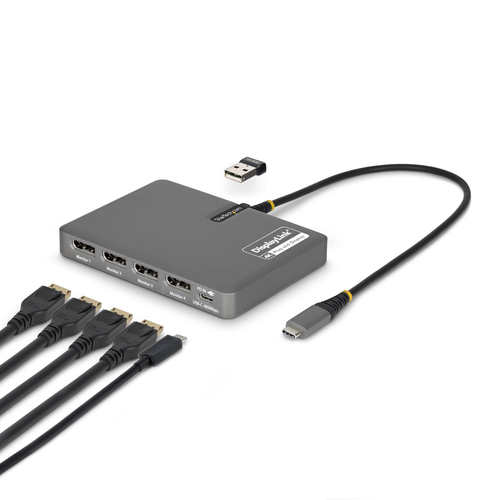 StarTech.com QUAD-USB-DP-ADAPT, USB 3.2 Gen 1 (3.1 Gen 1) Type-C, grau, USB Power Delivery StarTech.com QUAD-USB-DP-ADAPT, USB 3.2 Gen 1 (3.1 Gen 1) Type-C, grau, USB Power Delivery