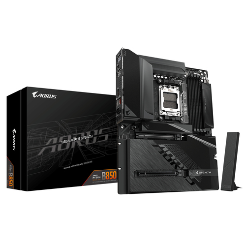 GIGABYTE B850 AORUS STEALTH, ATX AM5 Mainboard, 4x DDR5, max. 256 GB, 1x HDMI 2.1, 2x USB-C, WiFi GIGABYTE B850 AORUS STEALTH, ATX AM5 Mainboard, 4x DDR5, max. 256 GB, 1x HDMI 2.1, 2x USB-C, WiFi