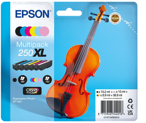 Epson 250XL Violin Claria Photo HD, original, schwarz, cyan, helle cyan, helle magenta, magenta, gelb Epson 250XL Violin Claria Photo HD, original, schwarz, cyan, helle cyan, helle magenta, magenta, gelb