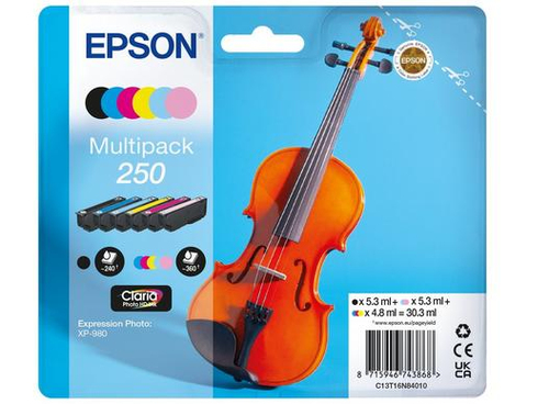 Epson 250 Violin Claria Photo HD, original, schwarz, cyan, helle cyan, helle magenta, magenta, weiß Epson 250 Violin Claria Photo HD, original, schwarz, cyan, helle cyan, helle magenta, magenta, weiß