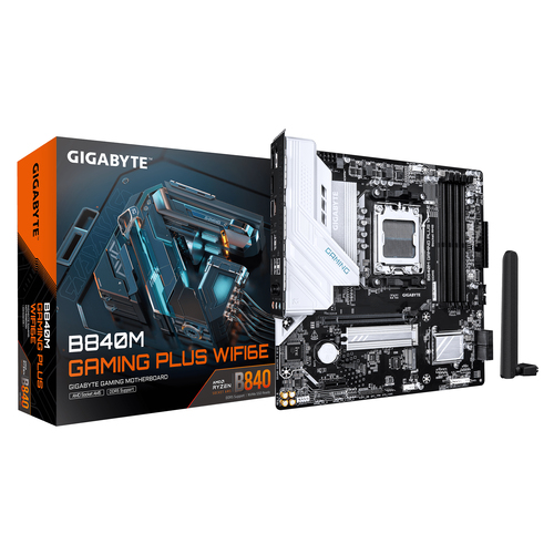 GIGABYTE B840M GAMING PLUS WIFI6E, micro ATX AM5 Mainboard, 4x DDR5, max. 256 GB, 1x HDMI 2.1, 2x DisplayPort 1.4, 1x USB-C, WiFi GIGABYTE B840M GAMING PLUS WIFI6E, micro ATX AM5 Mainboard, 4x DDR5, max. 256 GB, 1x HDMI 2.1, 2x DisplayPort 1.4, 1x USB-C, WiFi