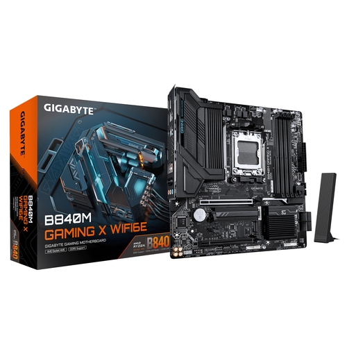 GIGABYTE B840M GAMING X WIFI6E Mainboard – AMD Ryzen 9000 CPUs, 8+2+2-Phasen-VRM, bis zu 8200 MHz DDR5 (O.C.), 2 PCIe-4.0-M.2, Wi-Fi 6E, 2,5-GbE-LAN, USB 3.2 Gen 1 GIGABYTE B840M GAMING X WIFI6E Mainboard – AMD Ryzen 9000 CPUs, 8+2+2-Phasen-VRM, bis zu 8200 MHz DDR5 (O.C.), 2 PCIe-4.0-M.2, Wi-Fi 6E, 2,5-GbE-LAN, USB 3.2 Gen 1