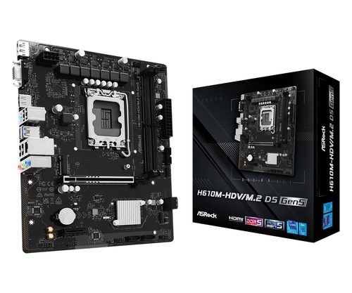 Asrock H610M-HDV&sol;M&period;2 D5 Gen5&comma; micro ATX LGA 1700 Mainboard&comma; 2x DDR5&comma; max&period; 128 GB&comma; 1x HDMI&comma; 1x DisplayPort 1&period;4