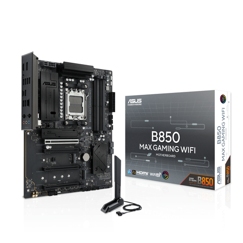ASUS B850 MAX GAMING WIFI, ATX AM5 Mainboard, 4x DDR5, max. 256 GB, 1x HDMI 2.1, 1x DisplayPort 1.4, 1x USB-C, WiFi ASUS B850 MAX GAMING WIFI, ATX AM5 Mainboard, 4x DDR5, max. 256 GB, 1x HDMI 2.1, 1x DisplayPort 1.4, 1x USB-C, WiFi