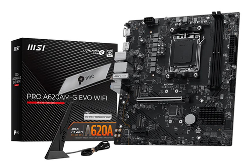 MSI Pro A620AM-G EVO WIFI, micro ATX AM5 Mainboard, 2x DDR5, max. 128 GB, 1x HDMI 2.1, 1x DisplayPort 1.4, WiFi MSI Pro A620AM-G EVO WIFI, micro ATX AM5 Mainboard, 2x DDR5, max. 128 GB, 1x HDMI 2.1, 1x DisplayPort 1.4, WiFi