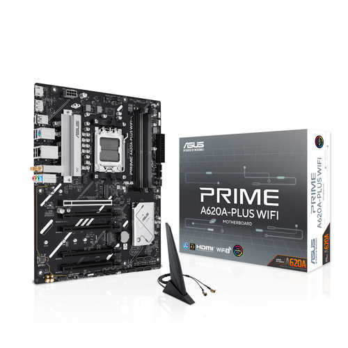 ASUS PRIME A620A-PLUS WIFI, ATX AM5 Mainboard, 4x DDR5, max. 256 GB, 1x HDMI 2.1, 1x DisplayPort 1.4, 1x USB-C, WiFi ASUS PRIME A620A-PLUS WIFI, ATX AM5 Mainboard, 4x DDR5, max. 256 GB, 1x HDMI 2.1, 1x DisplayPort 1.4, 1x USB-C, WiFi
