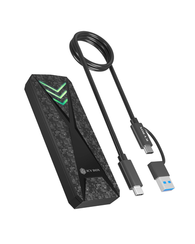 ICY BOX Spade Case 1805&comma; 10 Gbit&sol;s&comma; 3&period;2 Gen 2 &lpar;3&period;1 Gen 2&rpar;&comma; schwarz&comma; NVMe&comma; SSD-Geh&auml;use