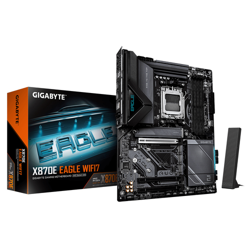 GIGABYTE X870E EAGLE WIFI7&comma; ATX AM5 Mainboard&comma; 4x DDR5&comma; max&period; 256 GB&comma; 1x HDMI 2&period;1&comma; 1x USB-C&comma; WiFi