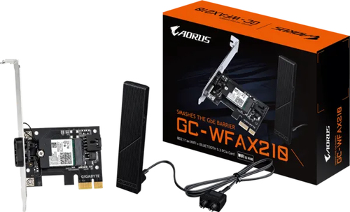 GIGABYTE GC-WFAX210, WLAN / Bluetooth, Wi-Fi 6E (802.11ax), 2400 Mbit/s, schwarz GIGABYTE GC-WFAX210, WLAN / Bluetooth, Wi-Fi 6E (802.11ax), 2400 Mbit/s, schwarz