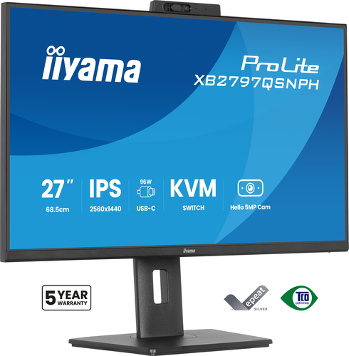 27 Zoll iiyama XB2797QSNPH-B1&comma; 68&comma;5cm TFT&comma; 75 Hz&comma; Quad HD&comma; 1x HDMI&comma; 1x DP&comma; integrierte Kamera&comma; integrierter USB-Hub