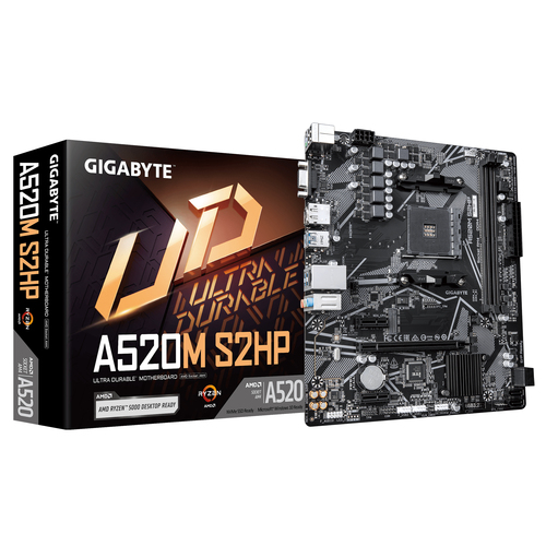 GIGABYTE A520M S2HP&comma; micro ATX AM4 Mainboard&comma; 2x DDR4&comma; max&period; 64 GB&comma; 1x HDMI