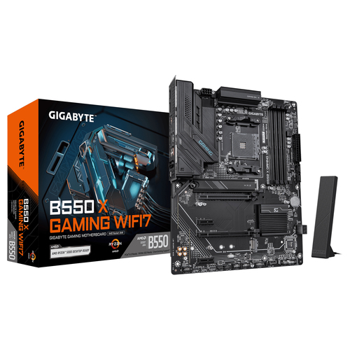 GIGABYTE B550 X GAMING WIFI7, ATX AM4 Mainboard, 4x DDR4, max. 128 GB, 1x HDMI 2.1, 1x DisplayPort 1.4, 1x USB-C, WiFi GIGABYTE B550 X GAMING WIFI7, ATX AM4 Mainboard, 4x DDR4, max. 128 GB, 1x HDMI 2.1, 1x DisplayPort 1.4, 1x USB-C, WiFi