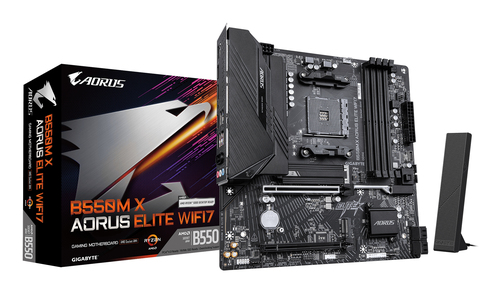 GIGABYTE B550M X AORUS ELITE WIFI7, micro ATX AM4 Mainboard, 4x DDR4, max. 128 GB, 1x HDMI 2.1, 1x DisplayPort 1.4, 1x USB-C, WiFi GIGABYTE B550M X AORUS ELITE WIFI7, micro ATX AM4 Mainboard, 4x DDR4, max. 128 GB, 1x HDMI 2.1, 1x DisplayPort 1.4, 1x USB-C, WiFi