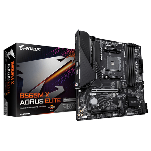GIGABYTE B550M X AORUS ELITE, micro ATX AM4 Mainboard, 4x DDR4, max. 128 GB, 1x HDMI, 1x DisplayPort, 1x USB-C GIGABYTE B550M X AORUS ELITE, micro ATX AM4 Mainboard, 4x DDR4, max. 128 GB, 1x HDMI, 1x DisplayPort, 1x USB-C